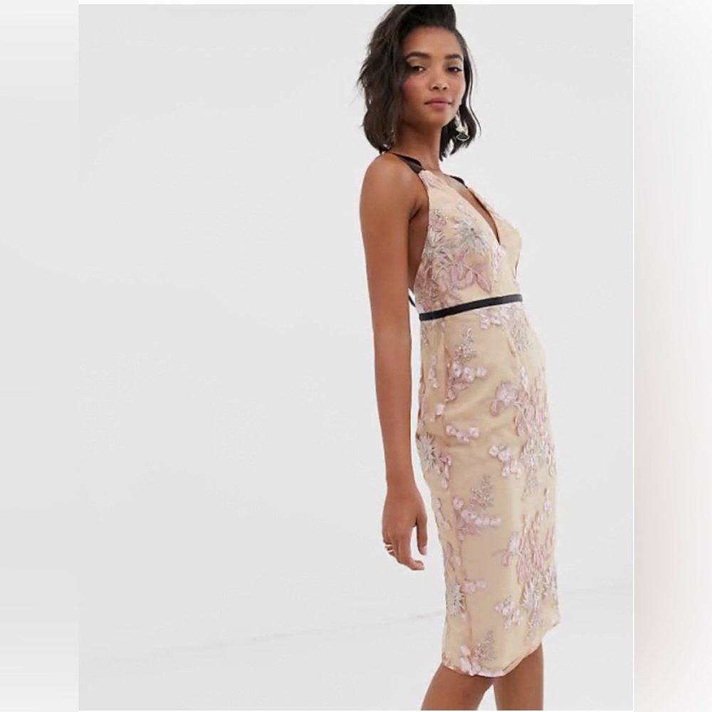 ASOS Pink Tan Sheath Dress Halter Sleeveless Wedding